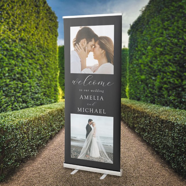 Elegant Modern 2 Photo Wedding Welcome Retractable Banner (Creator Uploaded)