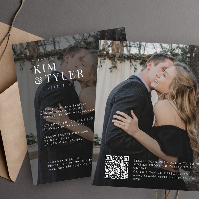 Elegant modern 2 photos QR code wedding invitation (Creator Uploaded)