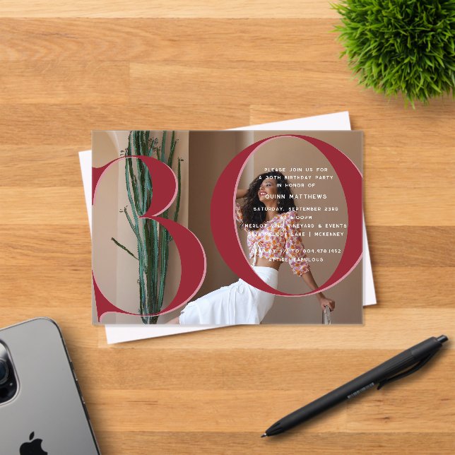 Elegant Modern 30th Birthday Party Acrylic Invitations (Insitu (Invitation Card))