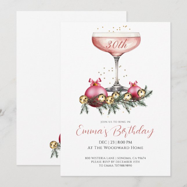 Elegant Modern 30th Christmas Birthday Party Invitation (Front/Back)