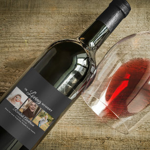 Elegant Modern 3 Photo Collage Memorial Wine Label
