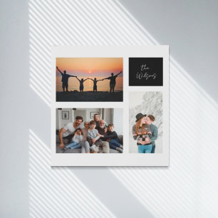 elegant modern 3 photo family faux canvas print