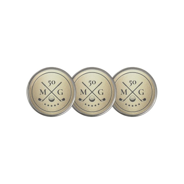 Elegant Modern 40 50 60 Birthday Golf Gold  Golf Ball Marker (3 Up)