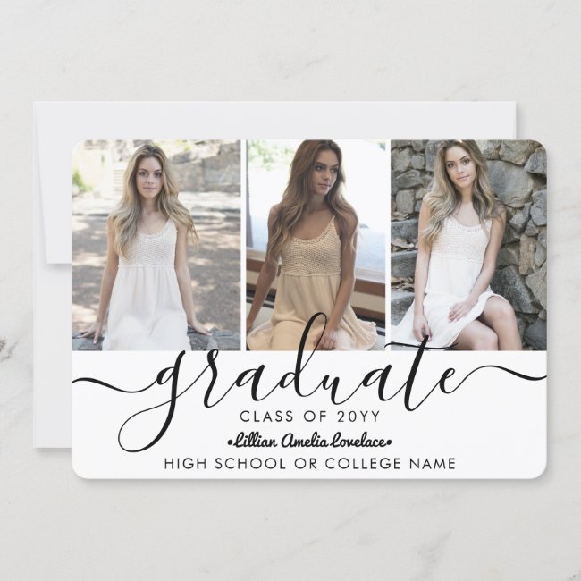 Elegant Modern 4 Photo Collage Script Graduation Announcement