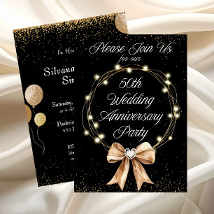 Elegant Modern 50th Anniversary Party Gold Black  Invitation