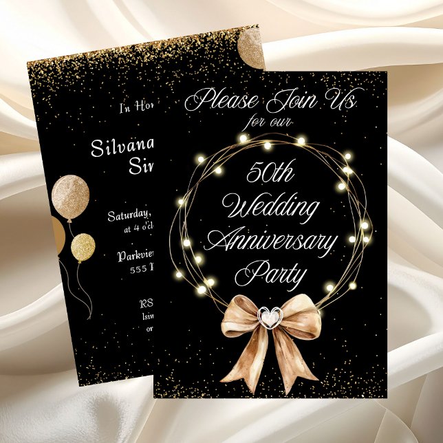 Elegant Modern 50th Anniversary Party Gold Black  Invitation (Elegant Modern 50th Anniversary Party Gold Black Invitation)