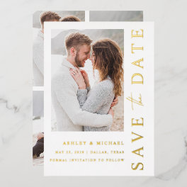 Elegant Modern 5 Photo Wedding Save the Date Gold Foil Invitation