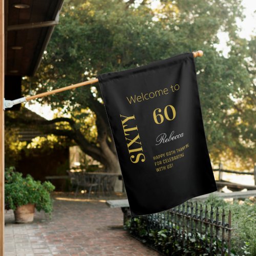 Elegant Modern 60th Birthday Black Gold Custom   House Flag