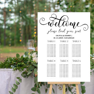 Elegant Modern 6 Table White Wedding Seating Chart Foam Board