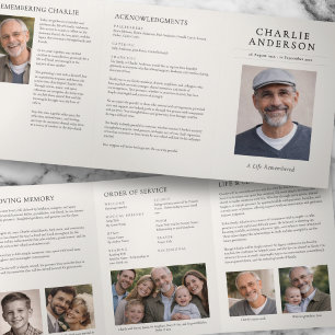 Elegant Modern 7-Photo Celebration of Life Funeral Tri-Fold Program