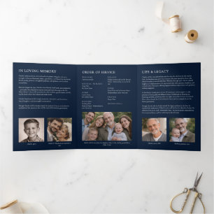 Elegant Modern 7-Photo Celebration of Life Funeral Tri-Fold Program