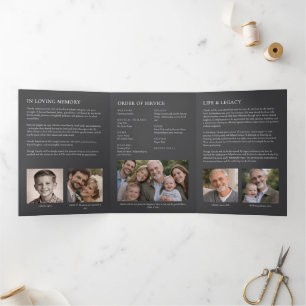Elegant Modern 7-Photo Celebration of Life Funeral Tri-Fold Program