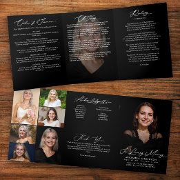 Elegant Modern 8-Photo Funeral/Memorial Service Tri-Fold Program