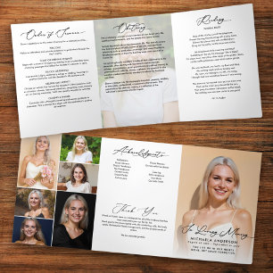 Elegant Modern 8-Photo Funeral/Memorial Service Tri-Fold Program