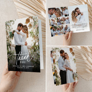 Elegant Modern 8-Photo Wedding Letterpress Thank You Card