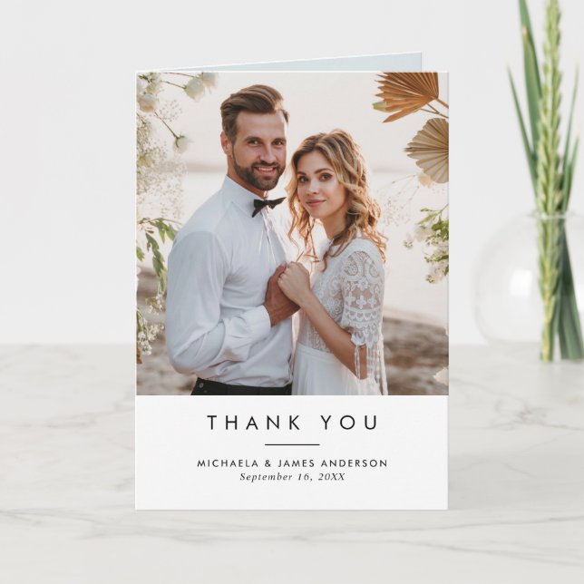 Elegant Modern 8-Photo Wedding Thank You Card (Front)