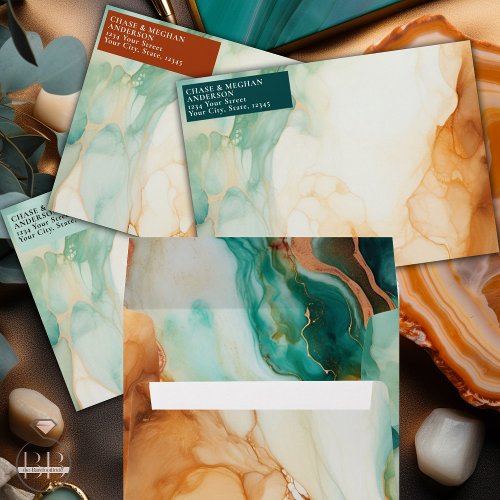 Elegant Modern Abstract Agate  Jade Terracotta Envelope