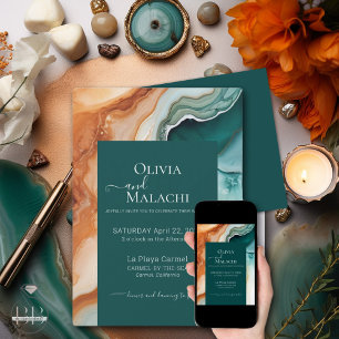 Elegant Modern Abstract Agate Jade Terracotta Invitation