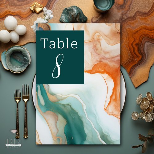 Elegant Modern Abstract Agate Jade Terracotta Table Number