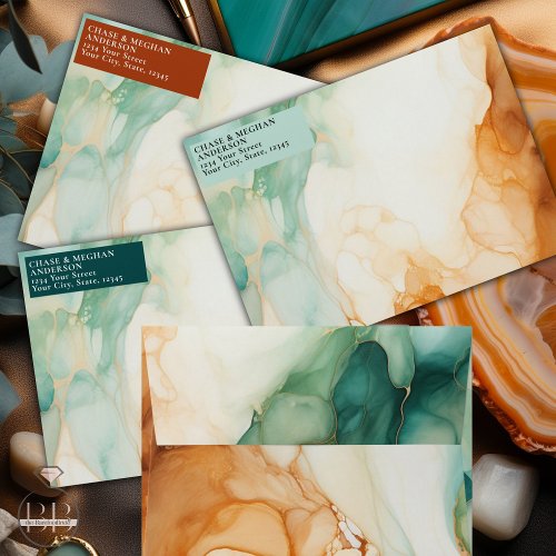 Elegant Modern Abstract Agate Teal Terracotta Envelope