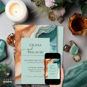 Elegant Modern Abstract Agate Teal Terracotta Invitation