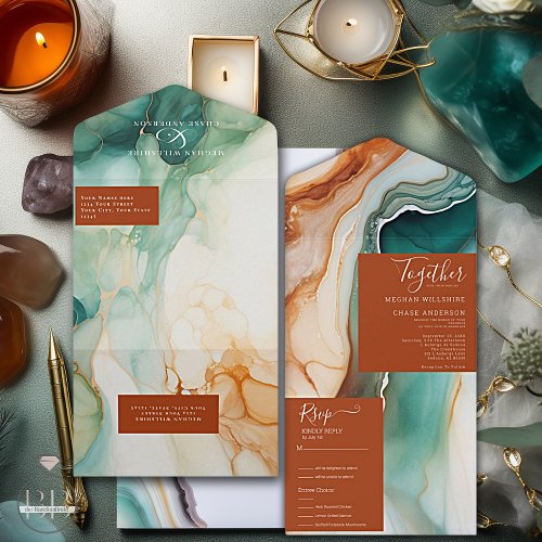 Elegant Modern Abstract Agate  Terracotta All In One Invitation