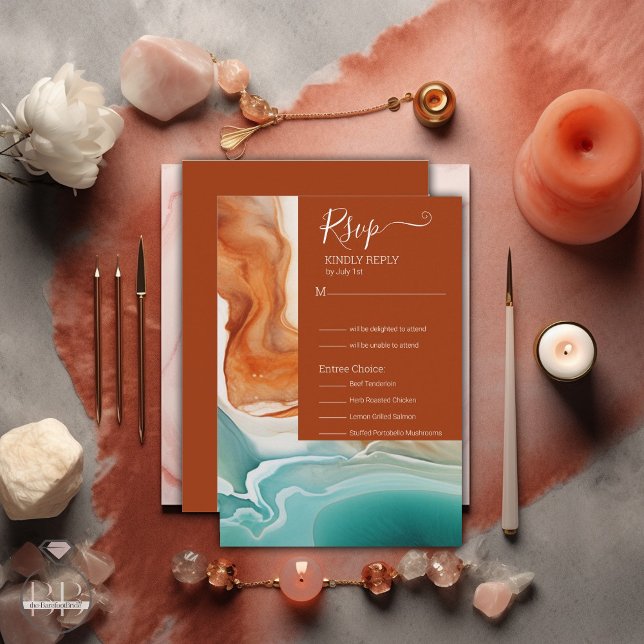 Elegant Modern Abstract Agate  Terracotta RSVP Card (Creator Uploaded)