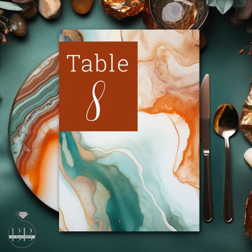 Elegant Modern Abstract Agate  Terracotta Table Number