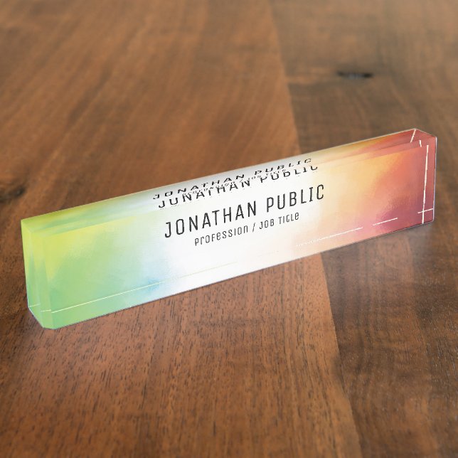 Elegant Modern Abstract Art Colorful Template Desk Name Plate (Side)