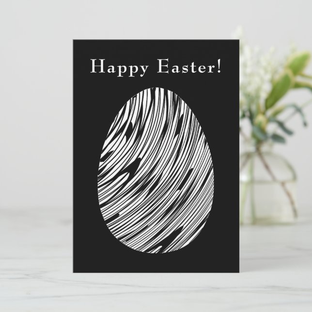 Elegant Modern Abstract Art Egg Black White Easter Holiday Card (Standing Front)