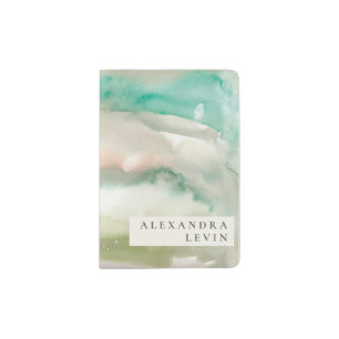 Elegant Modern Abstract Art Emerald Green Name Passport Holder