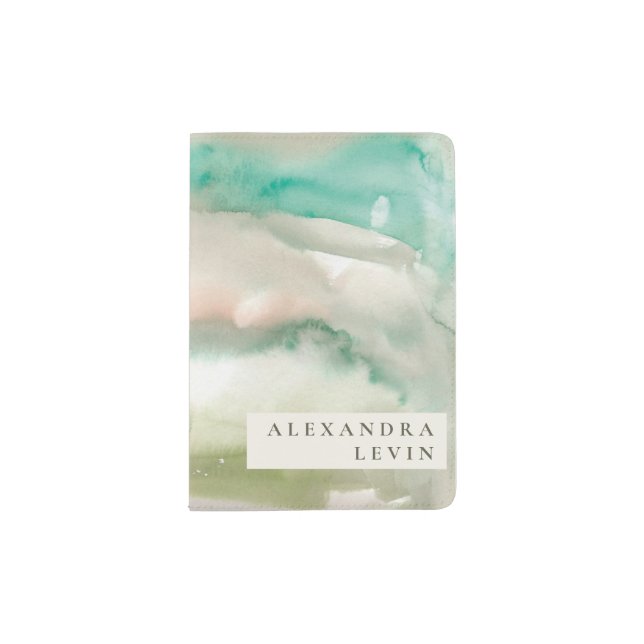 Elegant Modern Abstract Art Emerald Green Name Passport Holder (Front)