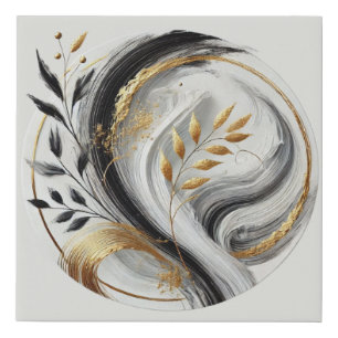 Elegant Modern Abstract-Black White and Gold- Faux Canvas Print