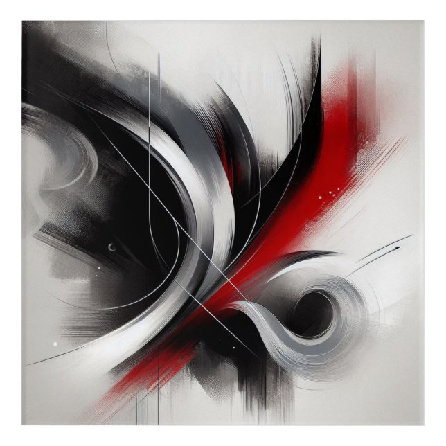 Elegant Modern Abstract-Black White and Red- Acrylic Print (Front)