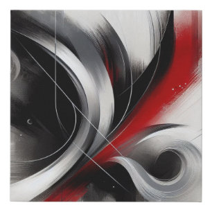 Elegant Modern Abstract-Black White and Red- Faux Canvas Print