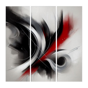 Elegant Modern Abstract-Black White and Red- Triptych