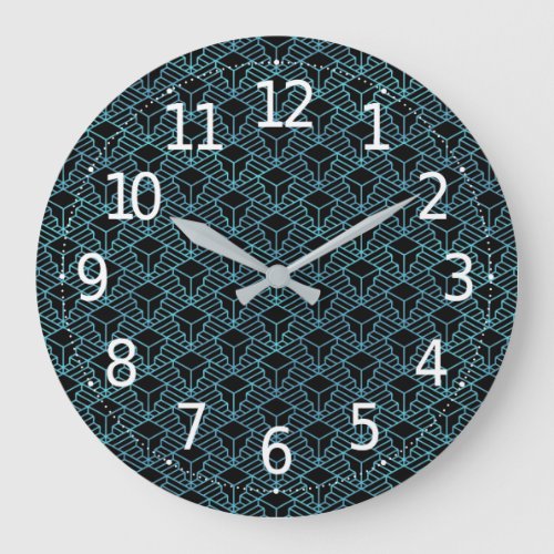 Elegant Modern Abstract Blue Art Deco Pattern  Large Clock