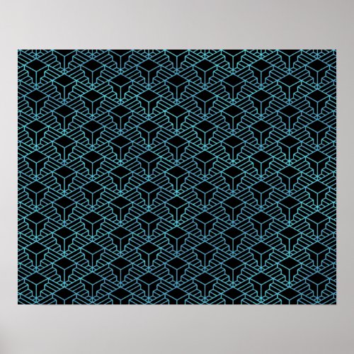 Elegant Modern Abstract Blue Art Deco Pattern  Poster