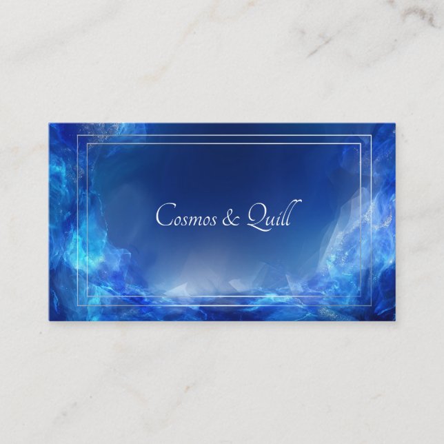 Elegant Modern Abstract Blue Ethereal Silver Frame Business Card (Front)