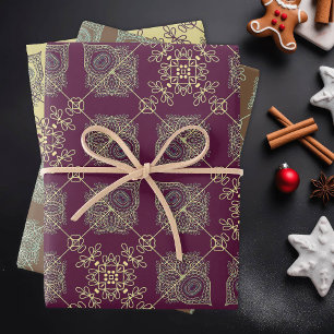 Elegant Modern Abstract Christmas, Plum, Tan,  Wrapping Paper Sheets