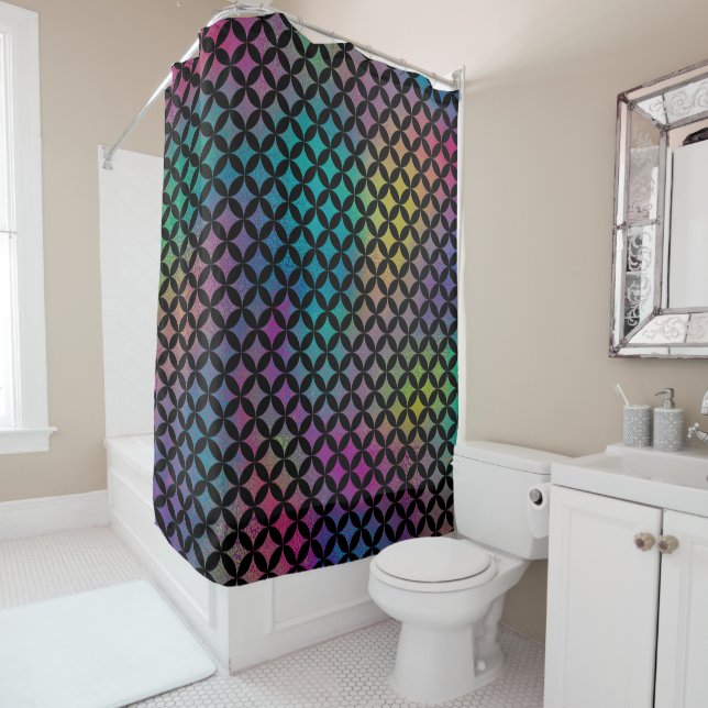 Elegant Modern Abstract Colorful Diamonds Pattern Shower Curtain (In Situ)
