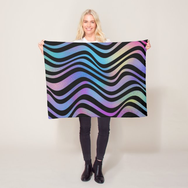 Elegant Modern Abstract Colorful Glitter Waves | Fleece Blanket (In Situ)