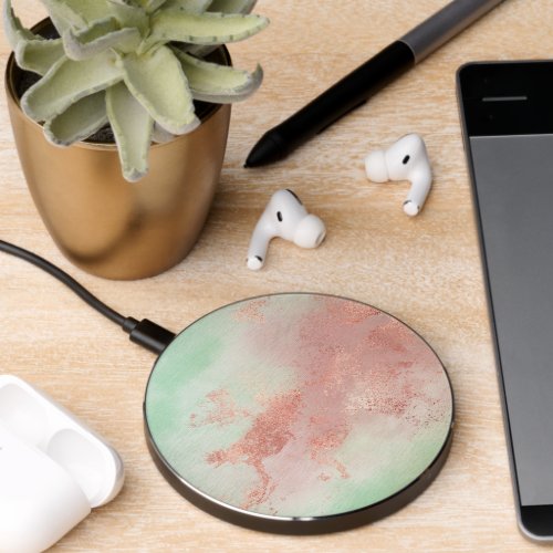 Elegant modern abstract copper rose gold mint wireless charger 