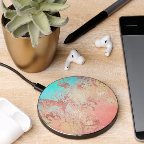Elegant modern abstract copper rose gold mint wireless charger 