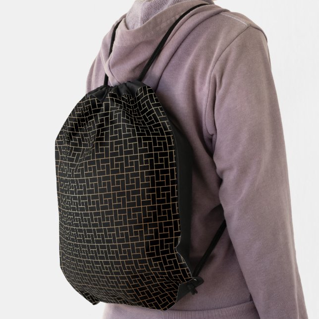 Elegant Modern Abstract Gold Basket Weave Pattern Drawstring Bag (Insitu)