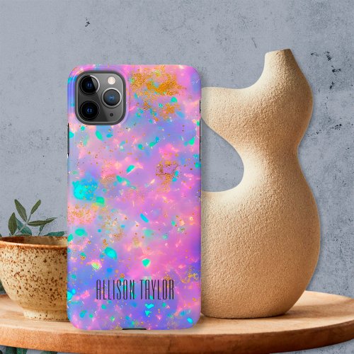 Elegant Modern Abstract Gold Fire Opal Custom Name iPhone 11Pro Max Case