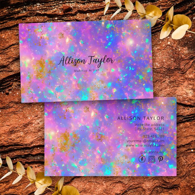 Elegant Modern Abstract Gold Fire Opal Gemstone Business Card (Front and Back)