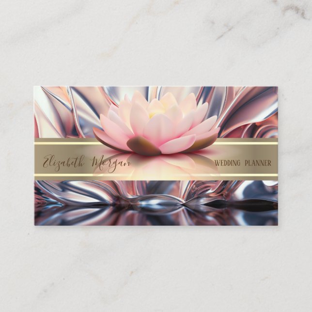 Elegant Modern Abstract,Gold Stripe,Lotus Business Card (Front)