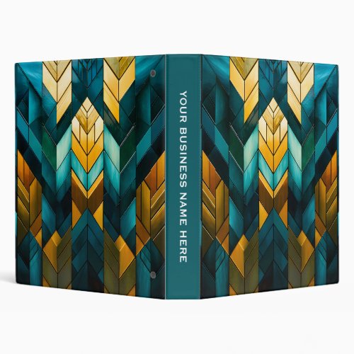 Elegant Modern Abstract Gold Teal Geometric 3 Ring Binder
