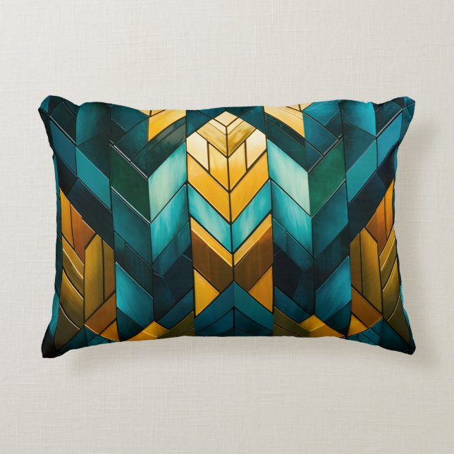 Elegant Modern Abstract Gold Teal Geometric Accent Pillow (Front)
